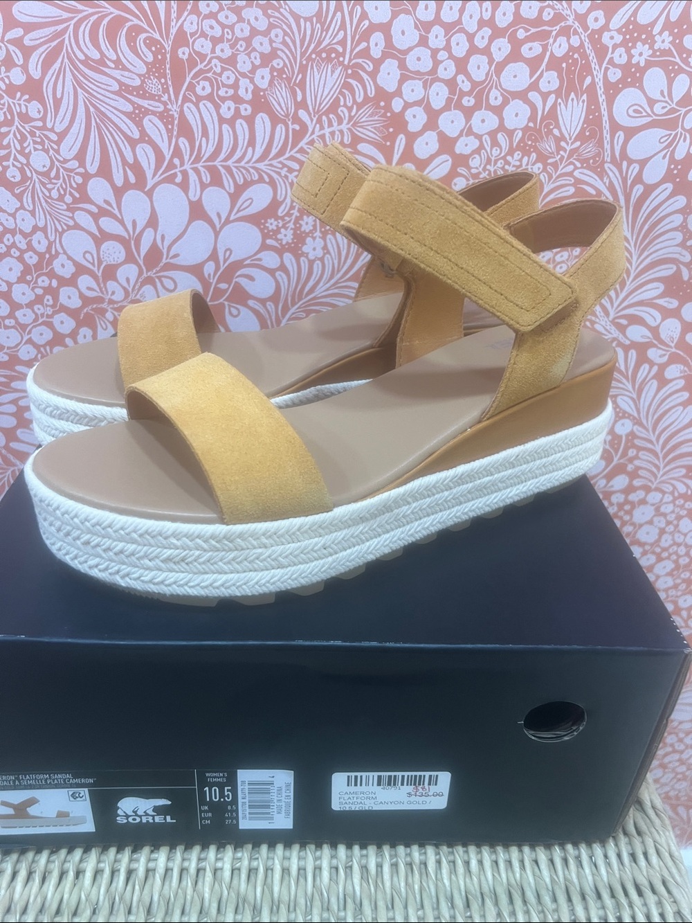 Sorel Cameron Suede Espadrille Platform Sandals in Canyon Gold